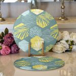 - Supla2li-7327-Gorsel1 - Realhomes Realhomes Renkli Zemin Üzerinde Onedraw Çizimli Yaprak Motifli 2'li Yuvarlak Servis Altlığı - Supla Realhomes