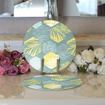 - Supla2li-7327-Gorsel3 - Realhomes Realhomes Renkli Zemin Üzerinde Onedraw Çizimli Yaprak Motifli 2'li Yuvarlak Servis Altlığı - Supla Realhomes