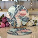 - Supla2li-7328-Gorsel1 - Realhomes Realhomes Renkli Zemin Üzerinde Onedraw Çizimli Yaprak Motifli 2'li Yuvarlak Servis Altlığı - Supla Realhomes