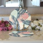 - Supla2li-7328-Gorsel3 - Realhomes Realhomes Renkli Zemin Üzerinde Onedraw Çizimli Yaprak Motifli 2'li Yuvarlak Servis Altlığı - Supla Realhomes