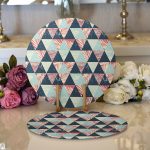 - Supla2li-7329-Gorsel1 - Realhomes  Realhomes Renkli Zemin Üzerinde Üçgen Desenli Dijital Baskılı Modern 2'li Yuvarlak Servis Altlığı - Supla Realhomes