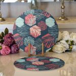 - Supla2li-7331-Gorsel1 - Realhomes Realhomes Renkli Zemin Üzerinde Yaprak Motifli Dijital Baskılı Modern 2'li Yuvarlak Servis Altlığı - Supla Realhomes