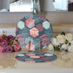 - Supla2li-7331-Gorsel3 - Realhomes Realhomes Renkli Zemin Üzerinde Yaprak Motifli Dijital Baskılı Modern 2'li Yuvarlak Servis Altlığı - Supla Realhomes