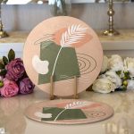 - Supla2li-7333-Gorsel1 - Realhomes  Realhomes Renkli Zemin Üzerinde Yaprak Motifli Dijital Baskılı Modern 2'li Yuvarlak Servis Altlığı - Supla Realhomes