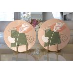 - Supla2li-7333-Gorsel2 - Realhomes  Realhomes Renkli Zemin Üzerinde Yaprak Motifli Dijital Baskılı Modern 2'li Yuvarlak Servis Altlığı - Supla Realhomes