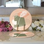 - Supla2li-7333-Gorsel3 - Realhomes  Realhomes Renkli Zemin Üzerinde Yaprak Motifli Dijital Baskılı Modern 2'li Yuvarlak Servis Altlığı - Supla Realhomes