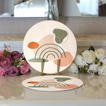 - Supla2li-7335-Gorsel3 - Realhomes  Realhomes Soft Renkli Onedraw Çizimli Dijital Baskılı Modern 2'li Yuvarlak Servis Altlığı - Supla Realhomes