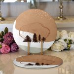 - Supla2li-7341-Gorsel1 - Realhomes  Realhomes Beyaz Zeminde Çam Ağacı Desenli Dijital Baskılı Modern 2'li Yuvarlak Servis Altlığı - Supla Realhomes