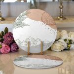 Realhomes Beyaz Zeminde Onedraw Çizimli Yaprak Desenli Dijital Baskılı Modern 2'li Yuvarlak Servis Altlığı - Supla Realhomes