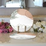 Realhomes Beyaz Zeminde Onedraw Çizimli Yaprak Desenli Dijital Baskılı Modern 2'li Yuvarlak Servis Altlığı - Supla Realhomes