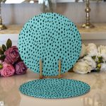 - Supla2li-7354-Gorsel1 - Realhomes  Realhomes Renkli Zeminli Siyah Puantiye Desenli Dijital Baskılı Modern 2'li Yuvarlak Servis Altlığı - Supla Realhomes