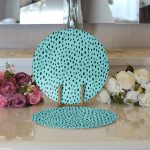 - Supla2li-7354-Gorsel3 - Realhomes  Realhomes Renkli Zeminli Siyah Puantiye Desenli Dijital Baskılı Modern 2'li Yuvarlak Servis Altlığı - Supla Realhomes