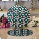 - Supla2li-7355-Gorsel1 - Realhomes Realhomes Renkli Zemin Üzerinde Yaprak Motifli Dijital Baskılı Modern 2'li Yuvarlak Servis Altlığı - Supla Realhomes