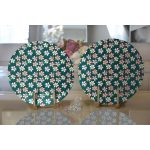 - Supla2li-7355-Gorsel2 - Realhomes Realhomes Renkli Zemin Üzerinde Yaprak Motifli Dijital Baskılı Modern 2'li Yuvarlak Servis Altlığı - Supla Realhomes