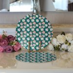 - Supla2li-7355-Gorsel3 - Realhomes Realhomes Renkli Zemin Üzerinde Yaprak Motifli Dijital Baskılı Modern 2'li Yuvarlak Servis Altlığı - Supla Realhomes