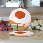 Realhomes Pastel Renkli Zeminli Onedraw Çizimli Dijital Baskılı Modern 2'li Yuvarlak Servis Altlığı - Supla Realhomes