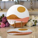 Realhomes Pastel Renkli Zeminli Onedraw Çizimli Dijital Baskılı Modern 2'li Yuvarlak Servis Altlığı - Supla Realhomes