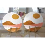 Realhomes Pastel Renkli Zeminli Onedraw Çizimli Dijital Baskılı Modern 2'li Yuvarlak Servis Altlığı - Supla Realhomes