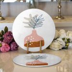 Realhomes Pastel Renkli Zeminli Onedraw Çizimli Dijital Baskılı Modern 2'li Yuvarlak Servis Altlığı - Supla Realhomes