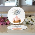 Realhomes Pastel Renkli Zeminli Onedraw Çizimli Dijital Baskılı Modern 2'li Yuvarlak Servis Altlığı - Supla Realhomes