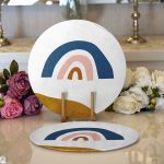 - Supla2li-7363-Gorsel1 - Realhomes Realhomes Pastel Renkli Zeminli Onedraw Çizimli Dijital Baskılı Modern 2'li Yuvarlak Servis Altlığı - Supla Realhomes