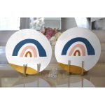 - Supla2li-7363-Gorsel2 - Realhomes Realhomes Pastel Renkli Zeminli Onedraw Çizimli Dijital Baskılı Modern 2'li Yuvarlak Servis Altlığı - Supla Realhomes