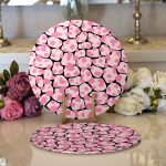 Realhomes Siyah Zemin Üzerinde Pembe Renkli Puantiye Desenli Modern 2'li Yuvarlak Servis Altlığı - Supla Realhomes