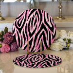 - Supla2li-7365-Gorsel1 - Realhomes  Realhomes Siyah Zeminli Pembe Renkli Çizim Dijital Baskılı Modern 2'li Yuvarlak Servis Altlığı - Supla Realhomes