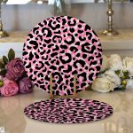 Realhomes Siyah Zeminli Pembe Renkli Çizim Dijital Baskılı Modern 2'li Yuvarlak Servis Altlığı - Supla Realhomes