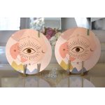 Realhomes Pastel Renkli Zeminli Onedraw Çizimli Dijital Baskılı Modern 2'li Yuvarlak Servis Altlığı - Supla Realhomes