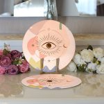 Realhomes Pastel Renkli Zeminli Onedraw Çizimli Dijital Baskılı Modern 2'li Yuvarlak Servis Altlığı - Supla Realhomes