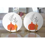 Realhomes Beyaz Zeminli Pastel Renkli Vazolar Dijital Baskılı Modern 2'li Yuvarlak Servis Altlığı - Supla Realhomes