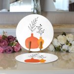 Realhomes Beyaz Zeminli Pastel Renkli Vazolar Dijital Baskılı Modern 2'li Yuvarlak Servis Altlığı - Supla Realhomes