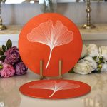 Realhomes Renkli Daire İçinde Ondraw Çizimli Yaprak Motifli Modern 2'li Yuvarlak Servis Altlığı - Supla Realhomes