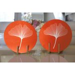 Realhomes Renkli Daire İçinde Ondraw Çizimli Yaprak Motifli Modern 2'li Yuvarlak Servis Altlığı - Supla Realhomes