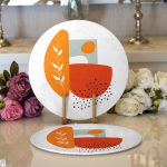 Realhomes Beyaz Zemin Üzerinde Onedraw Çizim Dijital Baskılı Modern 2'li Yuvarlak Servis Altlığı - Supla Realhomes