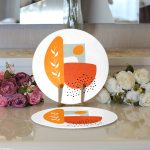 Realhomes Beyaz Zemin Üzerinde Onedraw Çizim Dijital Baskılı Modern 2'li Yuvarlak Servis Altlığı - Supla Realhomes