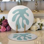 Realhomes Renkli Zemin Üzerinde Onedraw Çizimli Yaprak Motifli 2'li Yuvarlak Servis Altlığı - Supla Realhomes