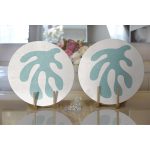 Realhomes Renkli Zemin Üzerinde Onedraw Çizimli Yaprak Motifli 2'li Yuvarlak Servis Altlığı - Supla Realhomes