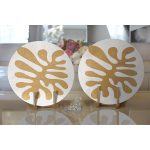 - Supla2li-7381-Gorsel2 - Realhomes Realhomes Renkli Zemin Üzerinde Onedraw Çizimli Yaprak Motifli 2'li Yuvarlak Servis Altlığı - Supla Realhomes