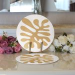 - Supla2li-7381-Gorsel3 - Realhomes Realhomes Renkli Zemin Üzerinde Onedraw Çizimli Yaprak Motifli 2'li Yuvarlak Servis Altlığı - Supla Realhomes