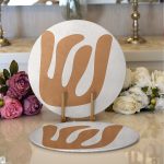 Realhomes Renkli Zemin Üzerinde Onedraw Çizimli Yaprak Motifli 2'li Yuvarlak Servis Altlığı - Supla Realhomes