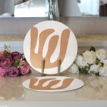 Realhomes Renkli Zemin Üzerinde Onedraw Çizimli Yaprak Motifli 2'li Yuvarlak Servis Altlığı - Supla Realhomes