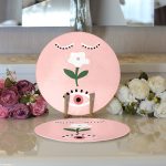 - Supla2li-7384-Gorsel3 - Realhomes Realhomes Pudra Zemin Üzerinde Onedraw Çizimli Çiçek Desenli Modern 2'li Yuvarlak Servis Altlığı - Supla Realhomes