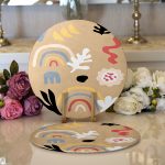 Realhomes Hardal Zeminli Rengarenk Çiçek Desenli Dijital Baskılı Modern 2'li Yuvarlak Servis Altlığı - Supla Realhomes