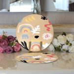 Realhomes Hardal Zeminli Rengarenk Çiçek Desenli Dijital Baskılı Modern 2'li Yuvarlak Servis Altlığı - Supla Realhomes