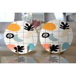 - Supla2li-7387-Gorsel2 - Realhomes Realhomes Renkli Zemin Üzerinde Onedraw Çizimli Yaprak Motifli 2'li Yuvarlak Servis Altlığı - Supla Realhomes