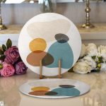 - Supla2li-7389-Gorsel1 - Realhomes Realhomes Renkli Zemin Üzerinde Onedraw Çizimli Oval Desenli Modern 2'li Yuvarlak Servis Altlığı - Supla Realhomes