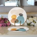 - Supla2li-7389-Gorsel3 - Realhomes Realhomes Renkli Zemin Üzerinde Onedraw Çizimli Oval Desenli Modern 2'li Yuvarlak Servis Altlığı - Supla Realhomes