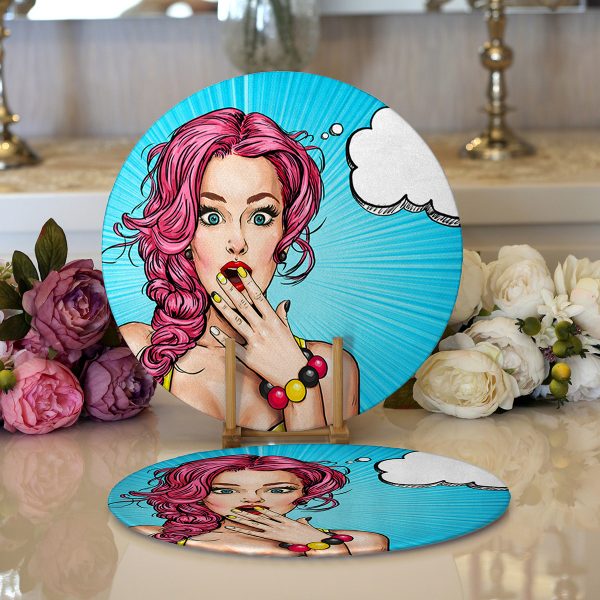 Realhomes Beyaz Zemin Üzerinde Çiçek Desenli Dijital Baskılı Modern 2'li Yuvarlak Servis Altlığı - Supla Realhomes